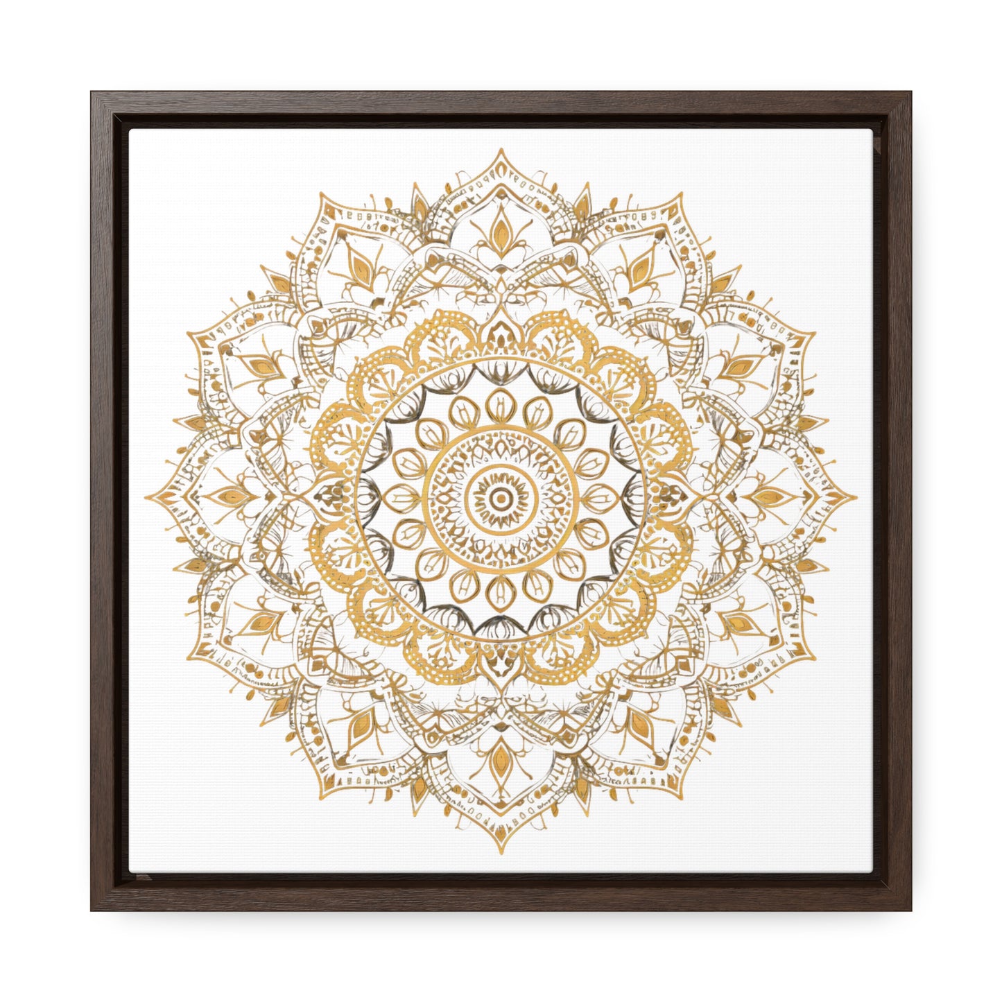 Gold Mandala on White - Framed Gallery Canvas Wrap - Erdau Designs