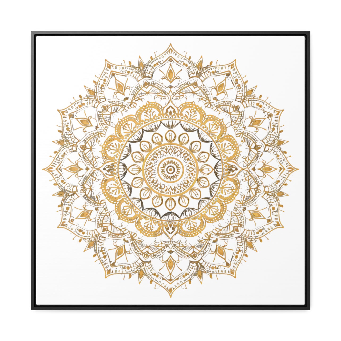 Gold Mandala on White - Framed Gallery Canvas Wrap - Erdau Designs