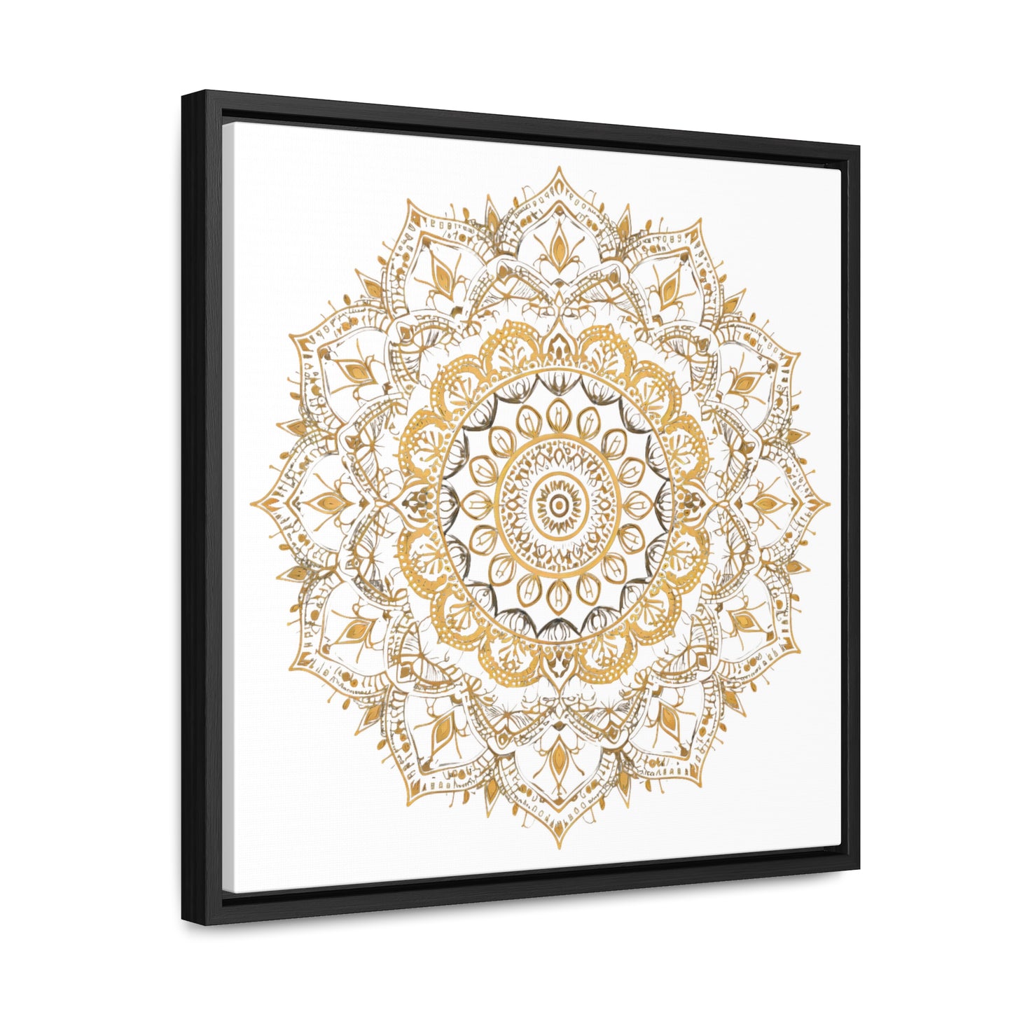 Gold Mandala on White - Framed Gallery Canvas Wrap - Erdau Designs