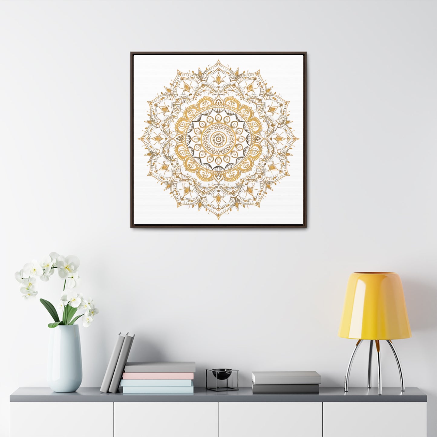 Gold Mandala on White - Framed Gallery Canvas Wrap - Erdau Designs