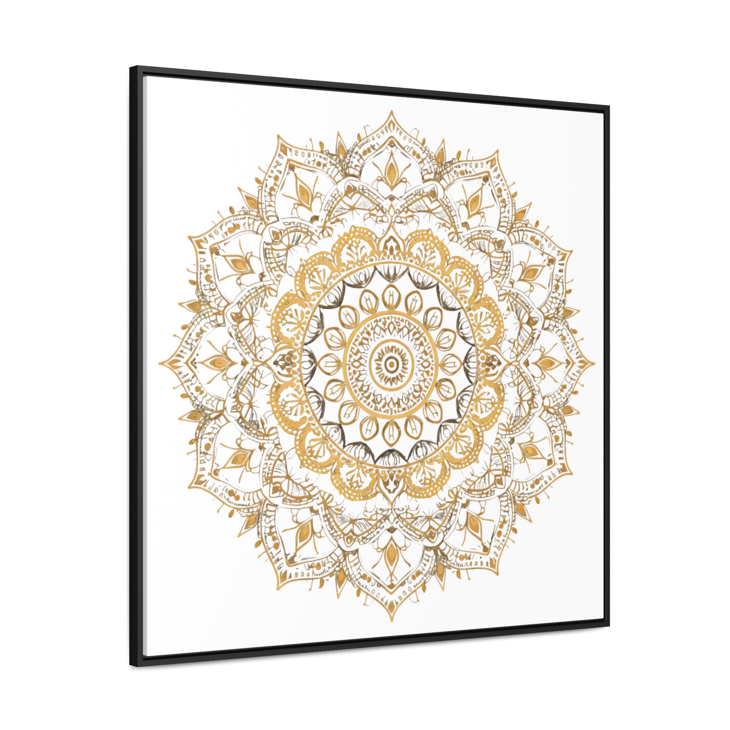 Gold Mandala on White - Framed Gallery Canvas Wrap - Erdau Designs