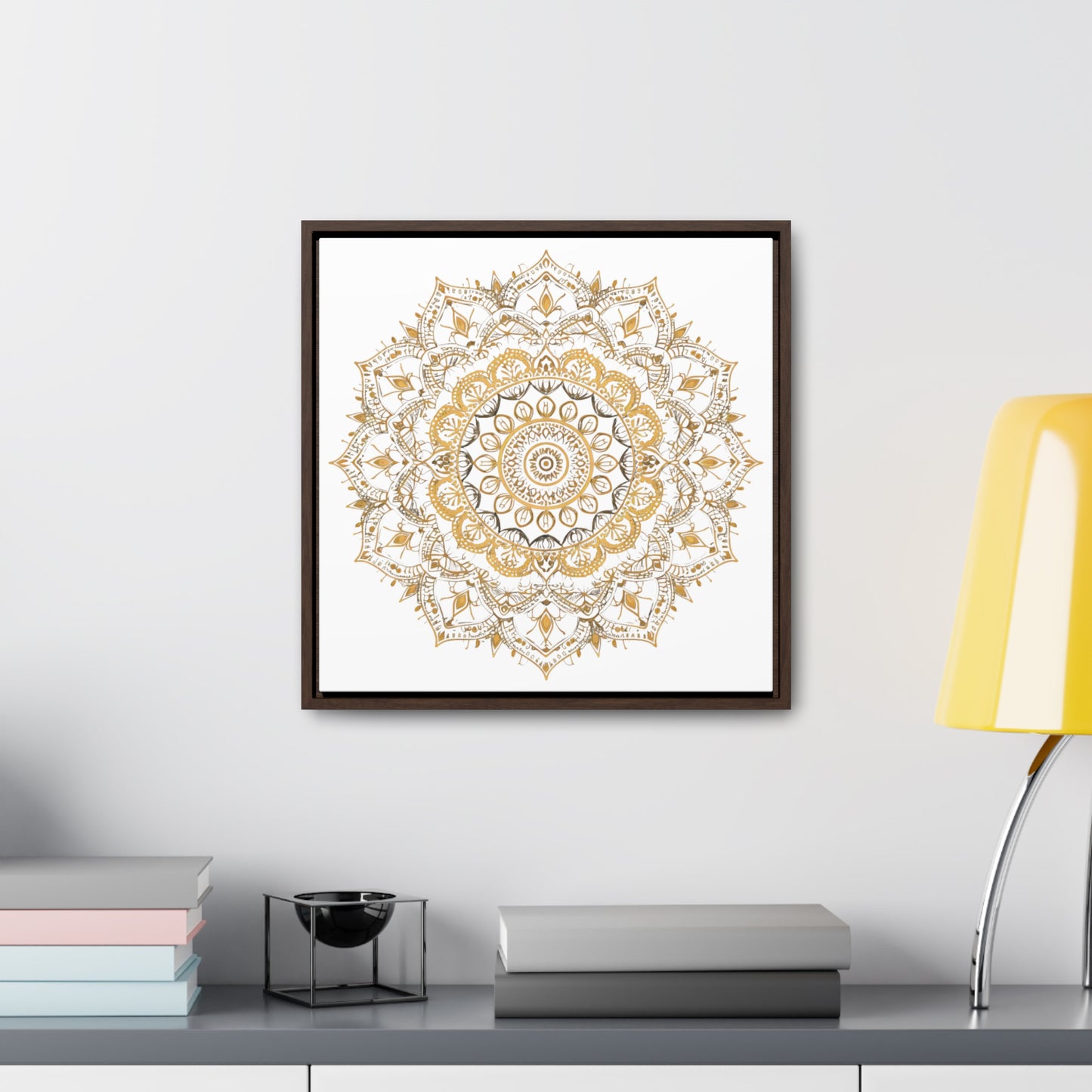 Gold Mandala on White - Framed Gallery Canvas Wrap - Erdau Designs