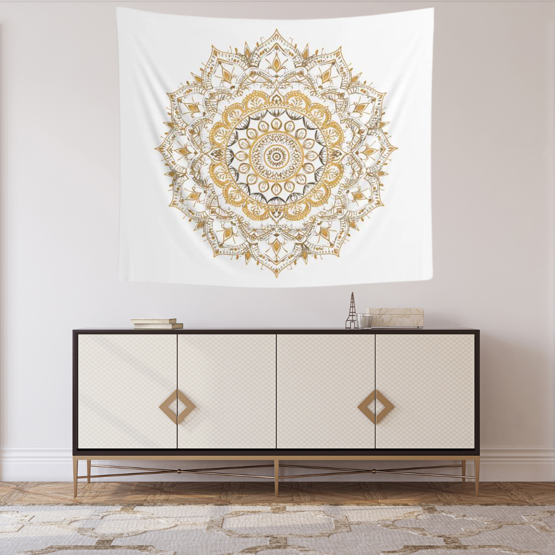 Gold Mandala on White - Wall Tapestry