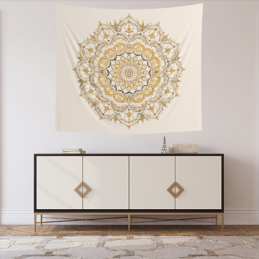 Gold Mandala on Off-White - Wall Tapestry