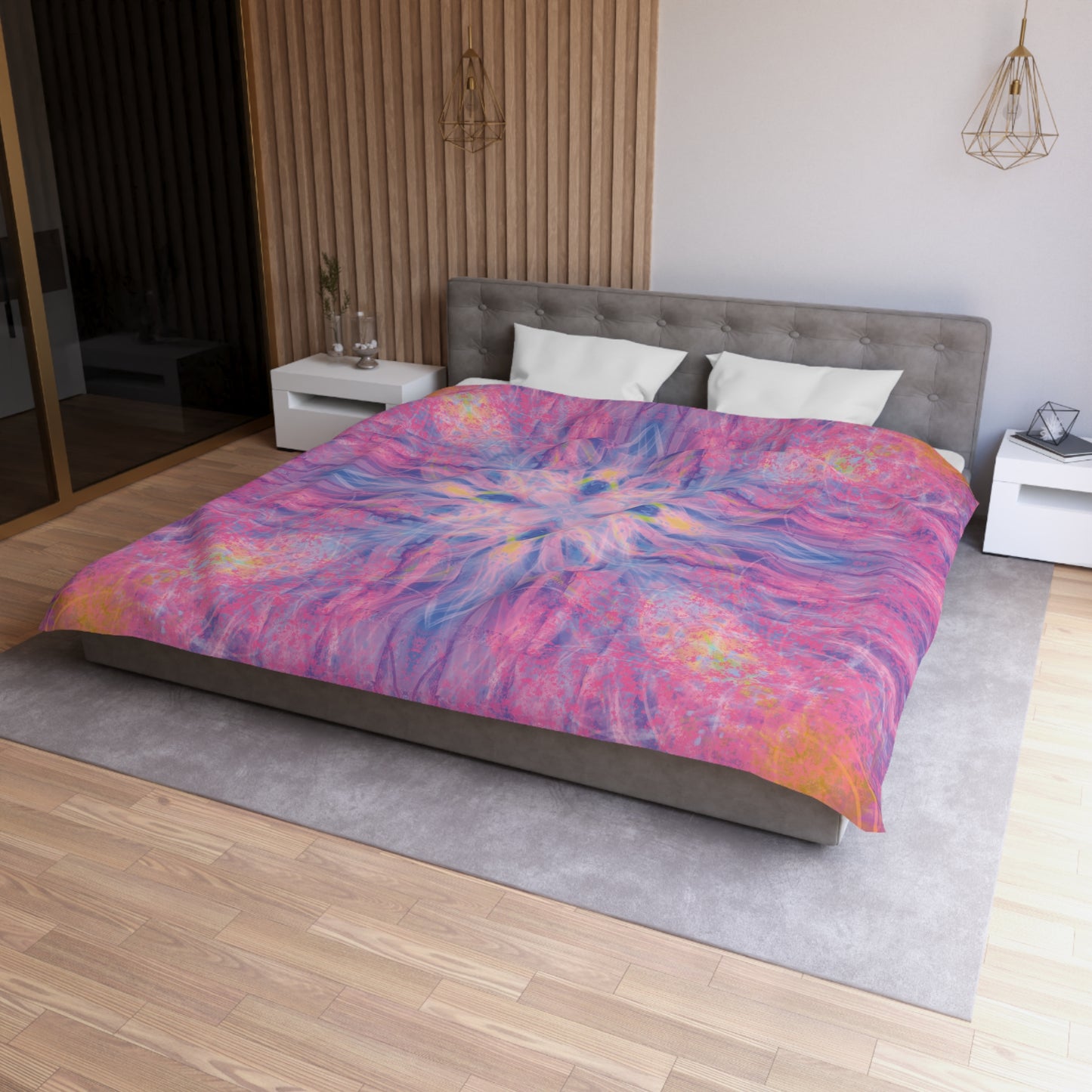 Lavender Portal Microfiber Duvet Cover with Colorful Mandala Design