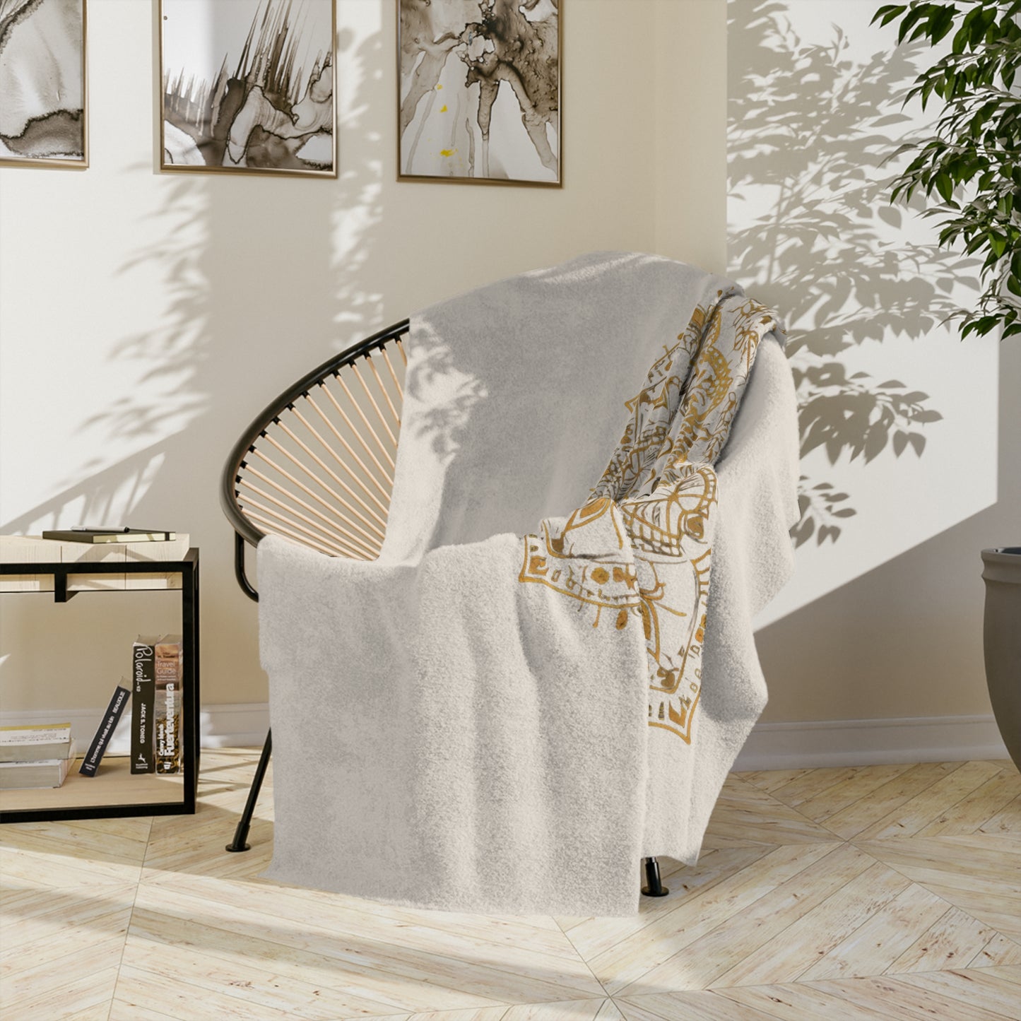 Gold Mandala on Off-White - Extra Soft Velveteen Blanket - Erdau Designs