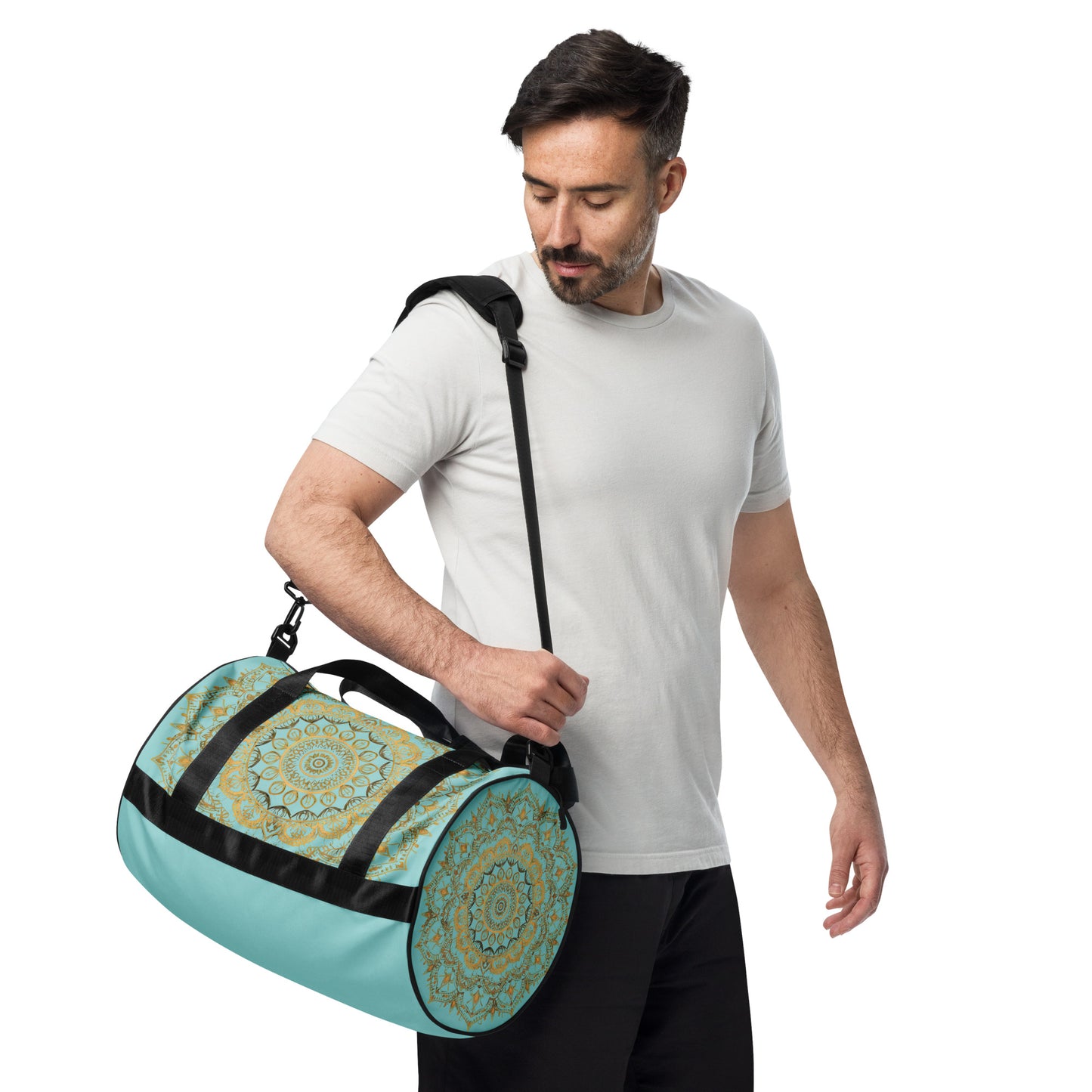 Teal and Gold Mandala Gym Bag