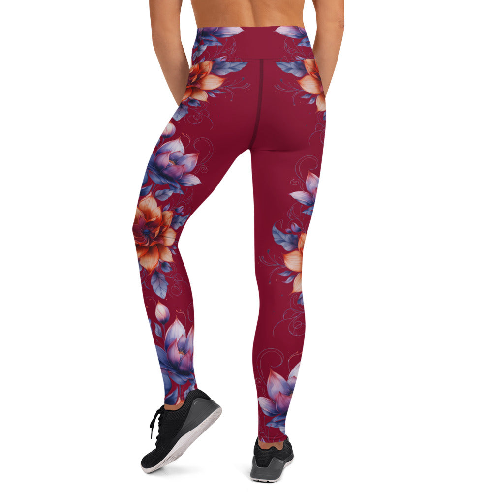 Floral Maroon High Rise Yoga Leggings