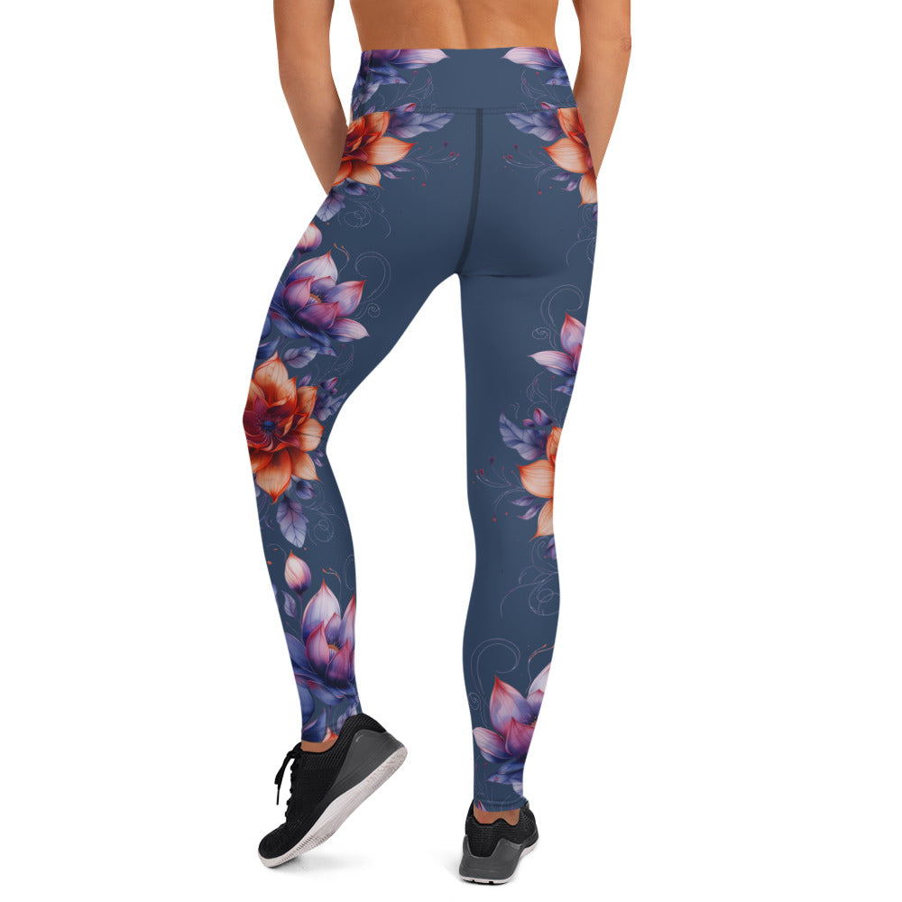Floral Blue High Rise Yoga Leggings