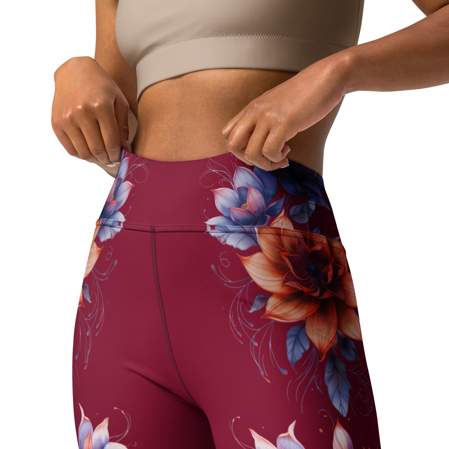 Floral Maroon High Rise Yoga Leggings