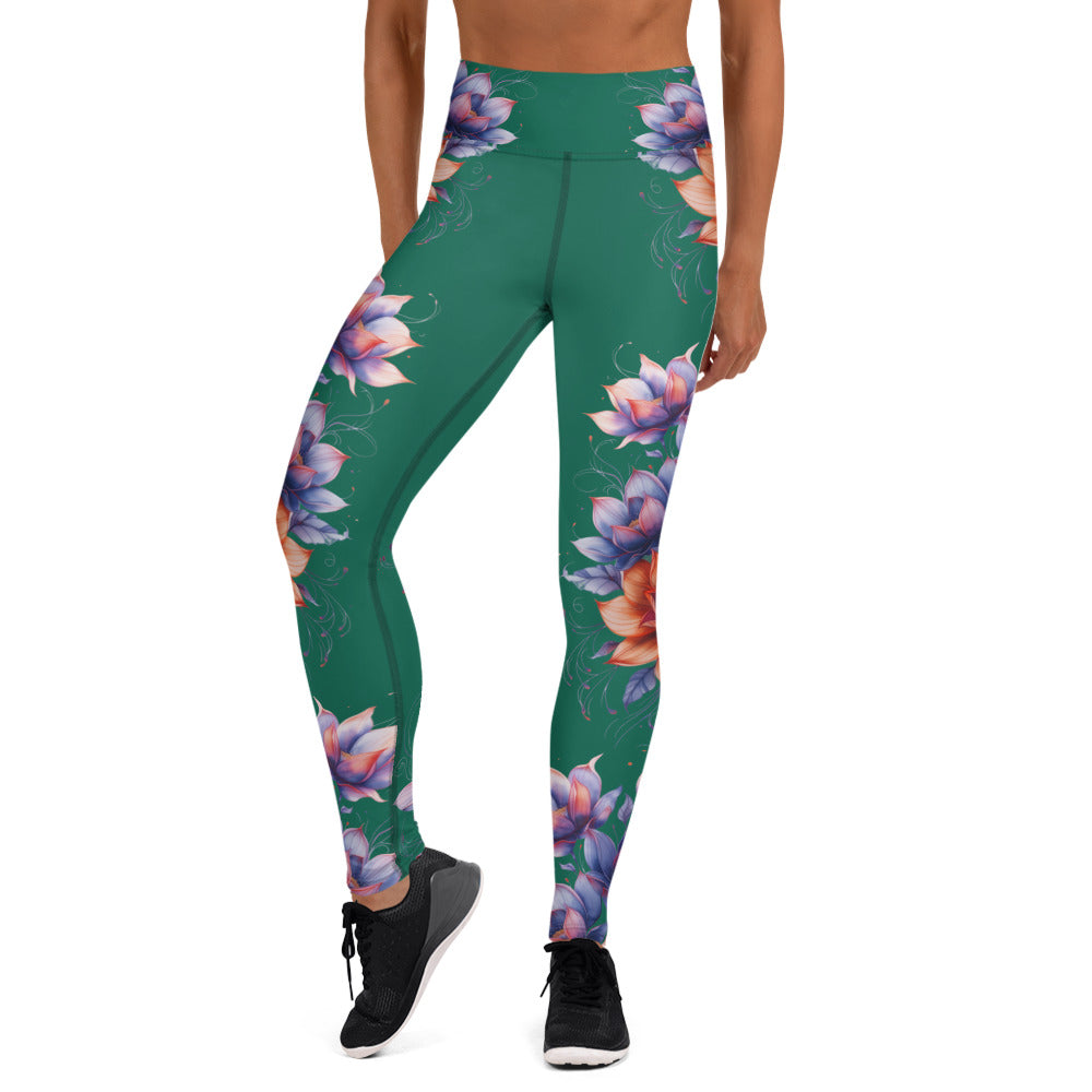 Floral Green High Rise Yoga Leggings