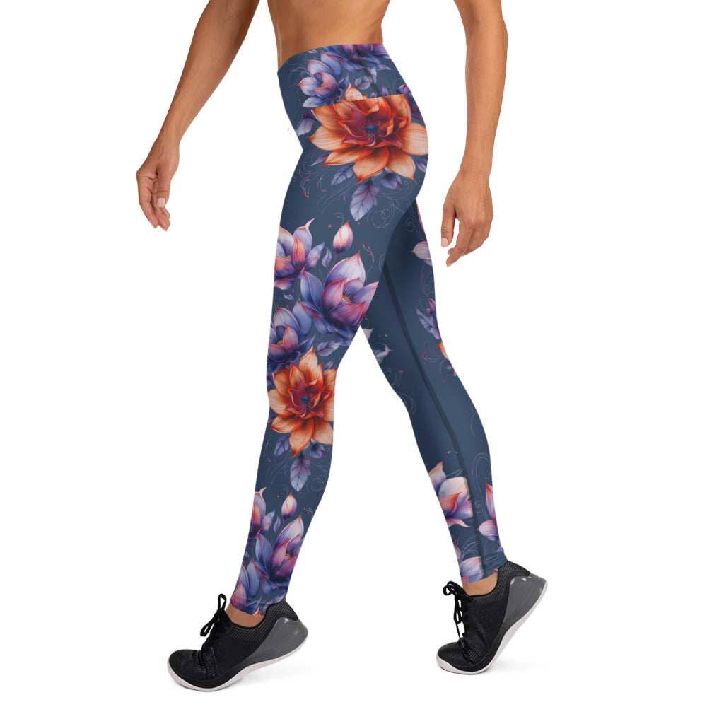 Floral Blue High Rise Yoga Leggings