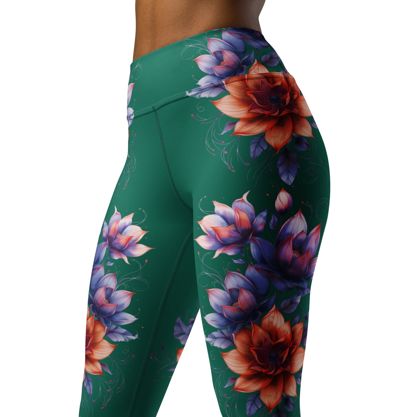 Floral Green High Rise Yoga Leggings