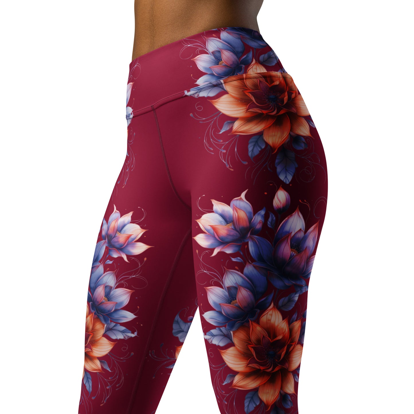 Floral Maroon High Rise Yoga Leggings