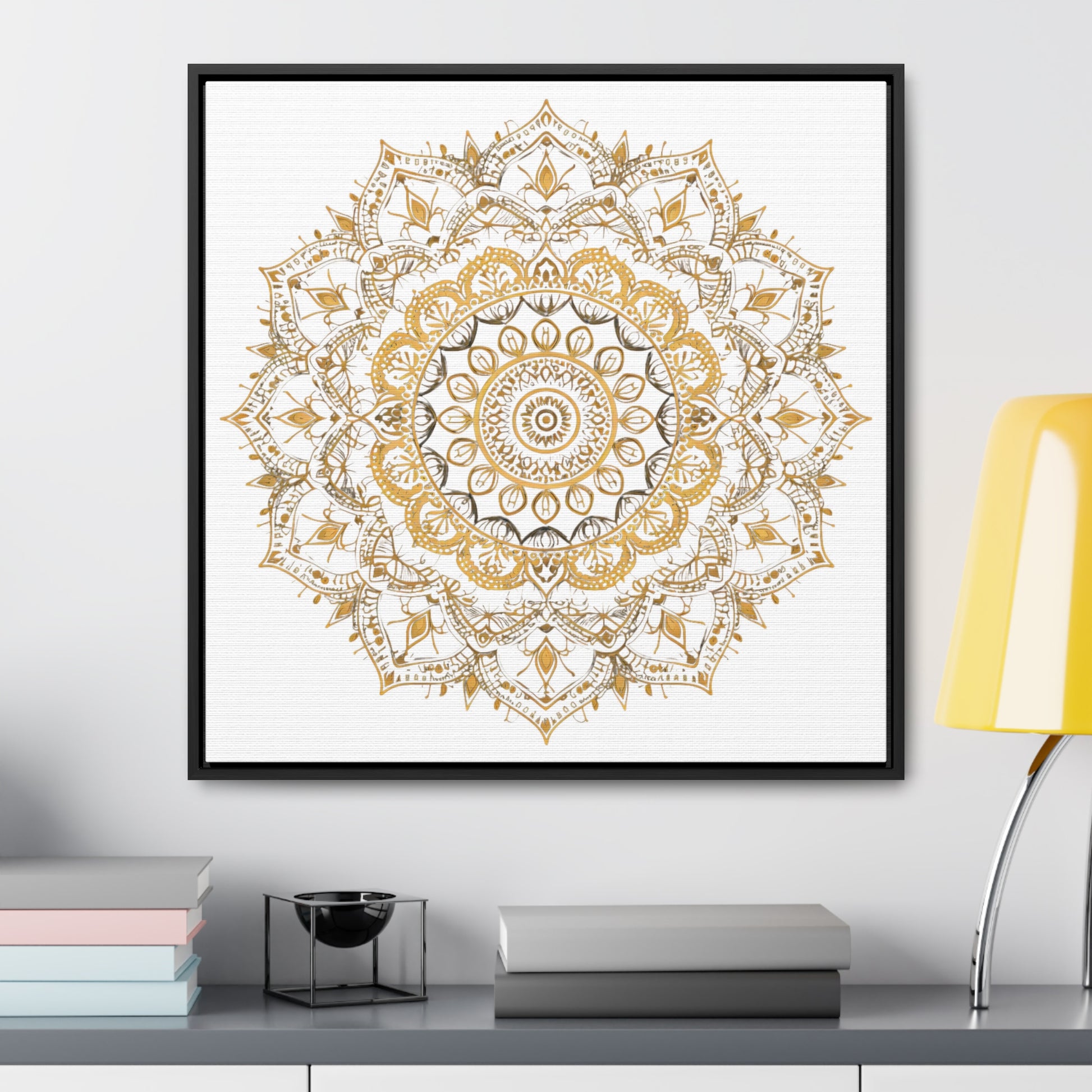 Gold Mandala on White - Framed Gallery Canvas Wrap - Erdau Designs