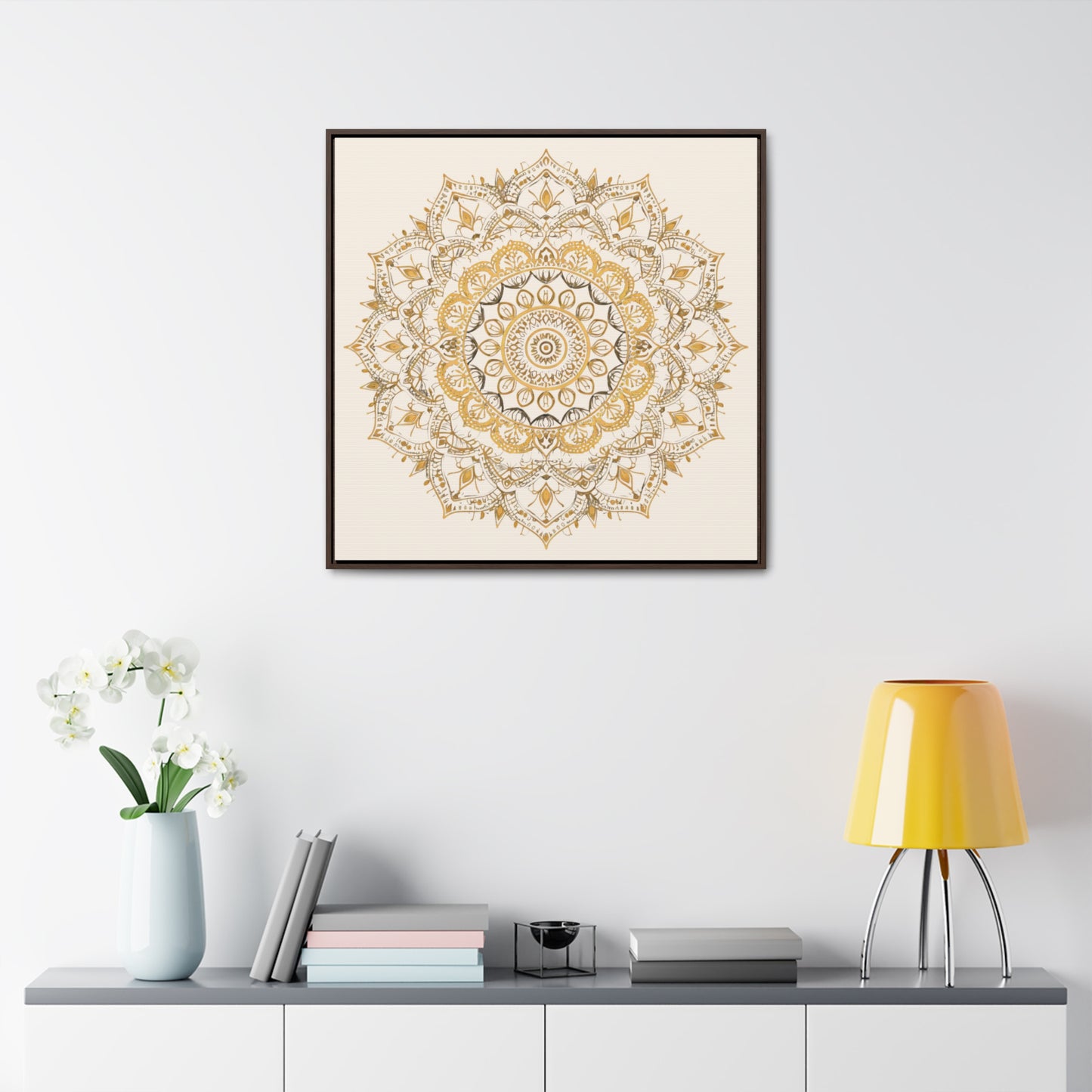 Gold Mandala on Off-White - Framed Gallery Canvas Wrap - Erdau Designs