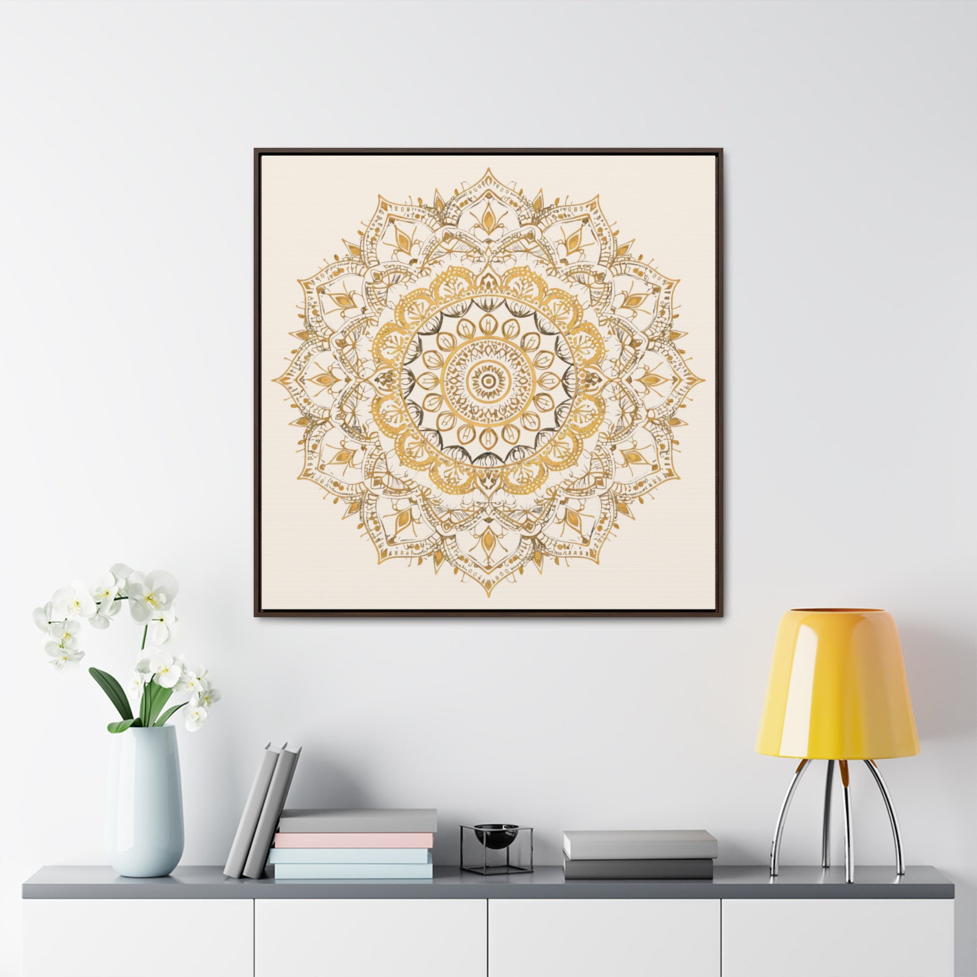 Gold Mandala on Off-White - Framed Gallery Canvas Wrap - Erdau Designs