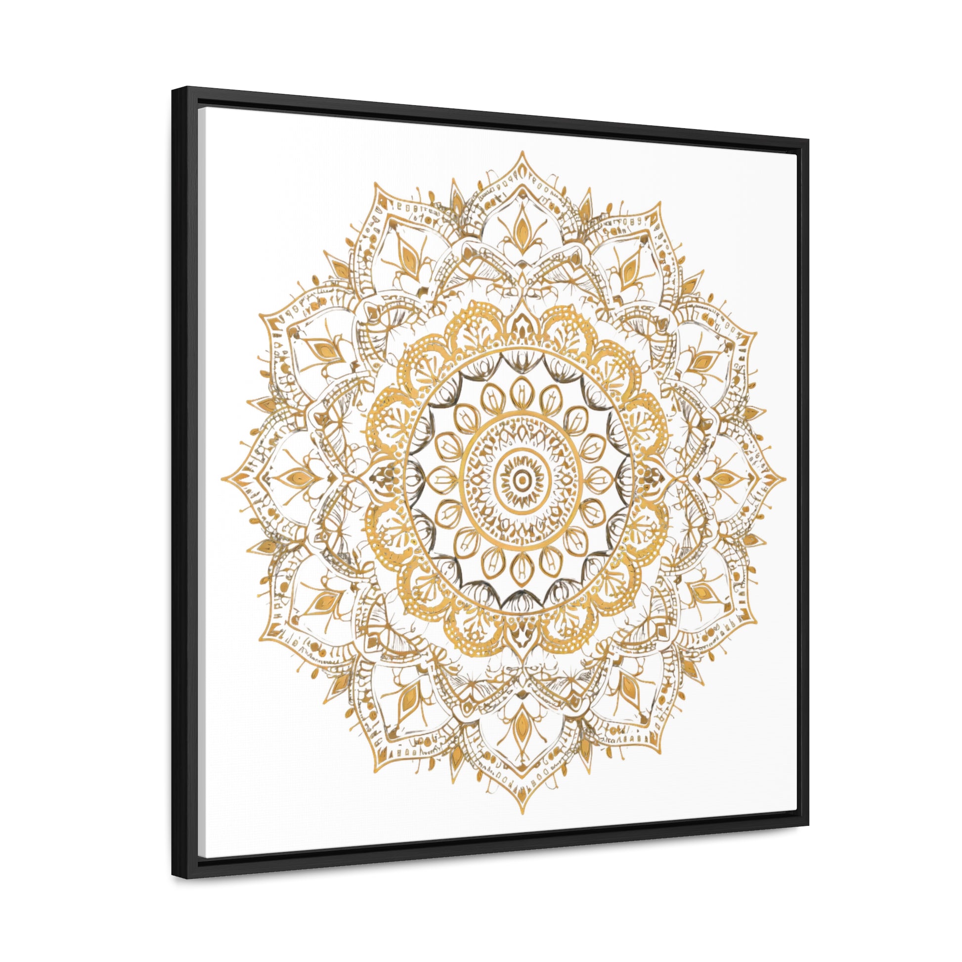 Gold Mandala on White - Framed Gallery Canvas Wrap - Erdau Designs