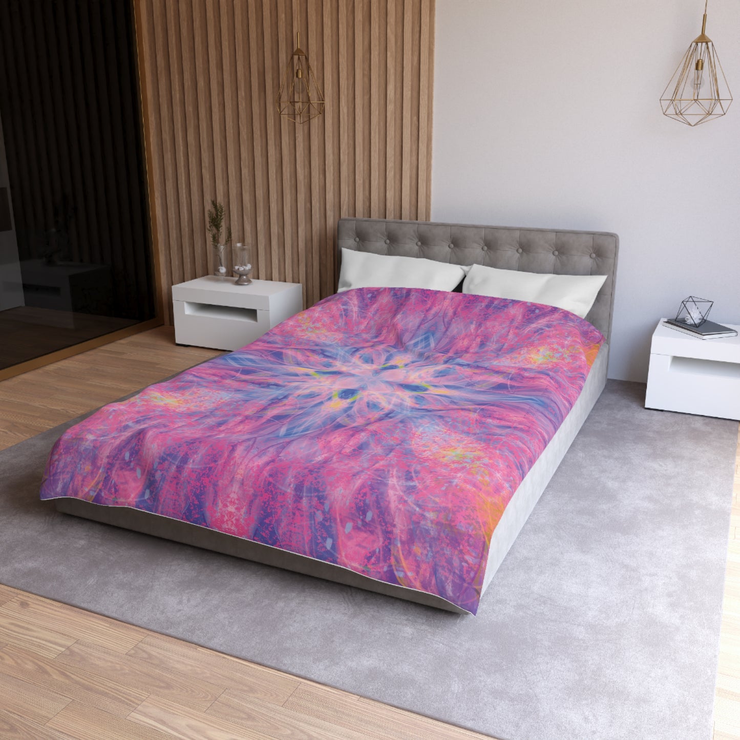 Lavender Portal Microfiber Duvet Cover with Colorful Mandala Design