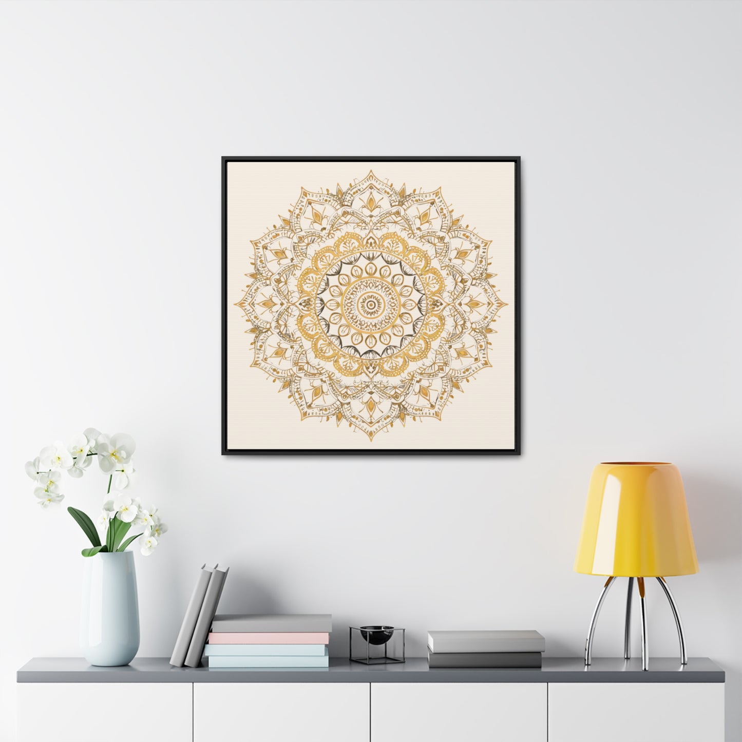 Gold Mandala on Off-White - Framed Gallery Canvas Wrap - Erdau Designs