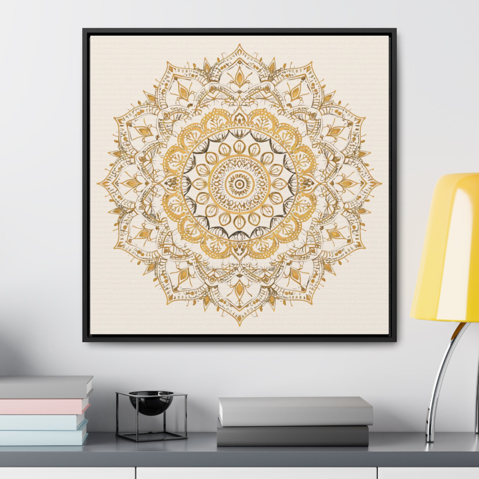 Gold Mandala on Off-White - Framed Gallery Canvas Wrap - Erdau Designs