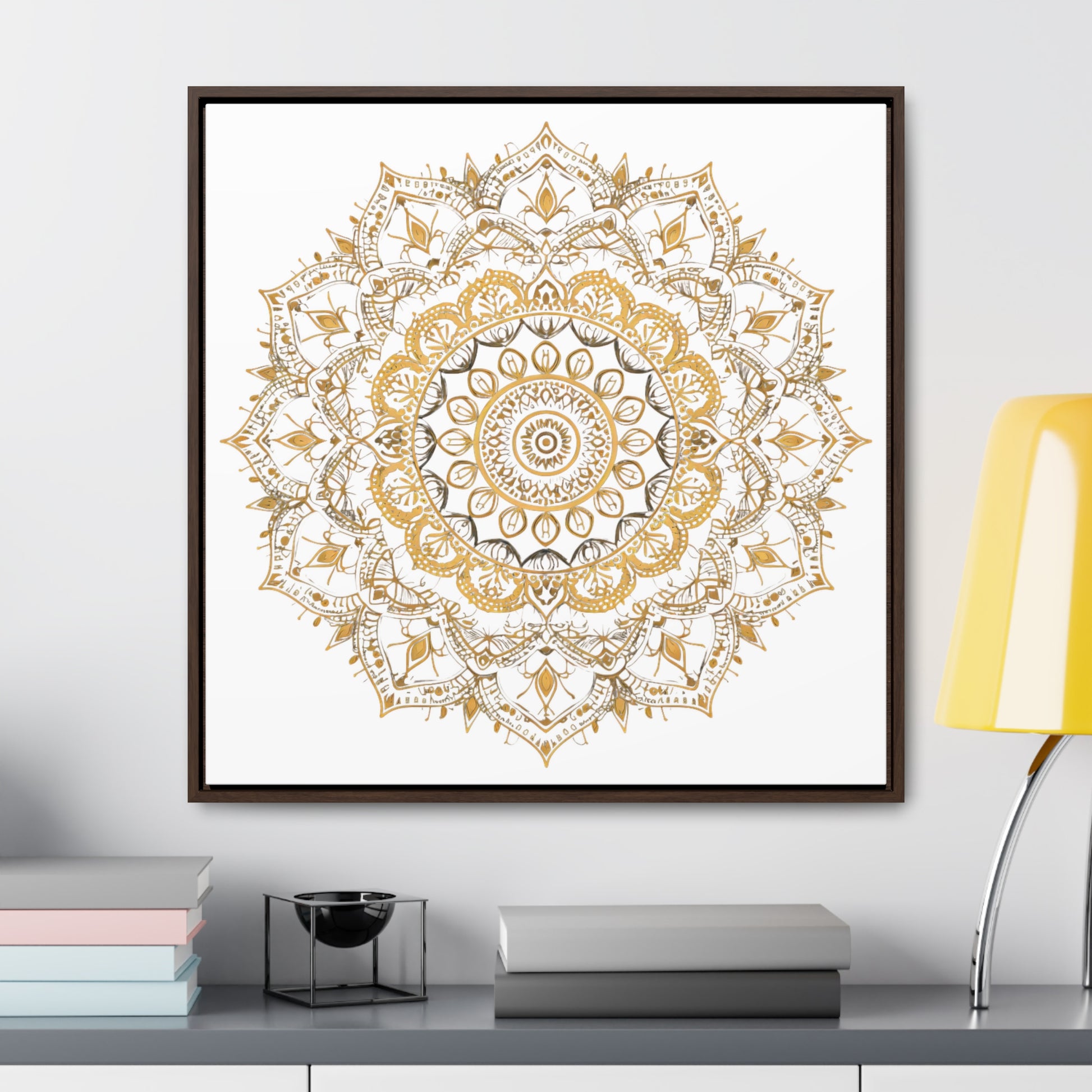 Gold Mandala on White - Framed Gallery Canvas Wrap - Erdau Designs