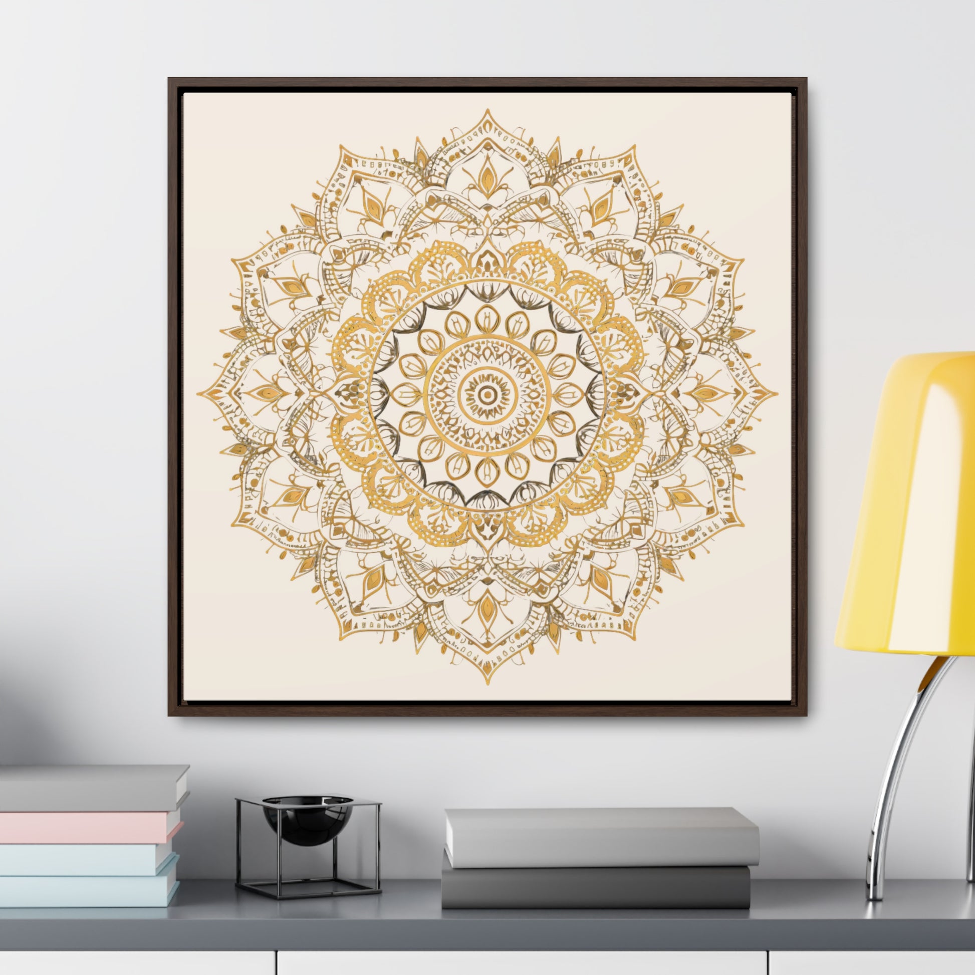 Gold Mandala on Off-White - Framed Gallery Canvas Wrap - Erdau Designs