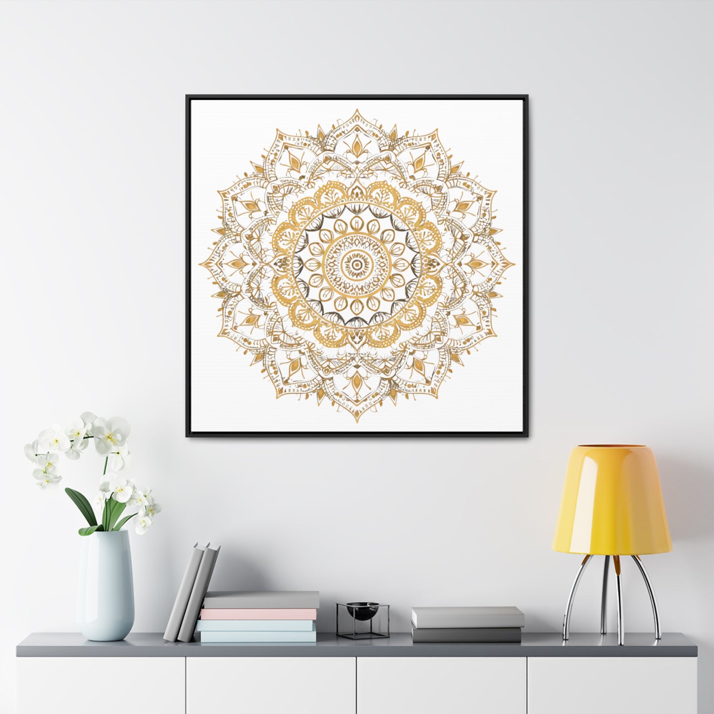 Gold Mandala on White - Framed Gallery Canvas Wrap - Erdau Designs