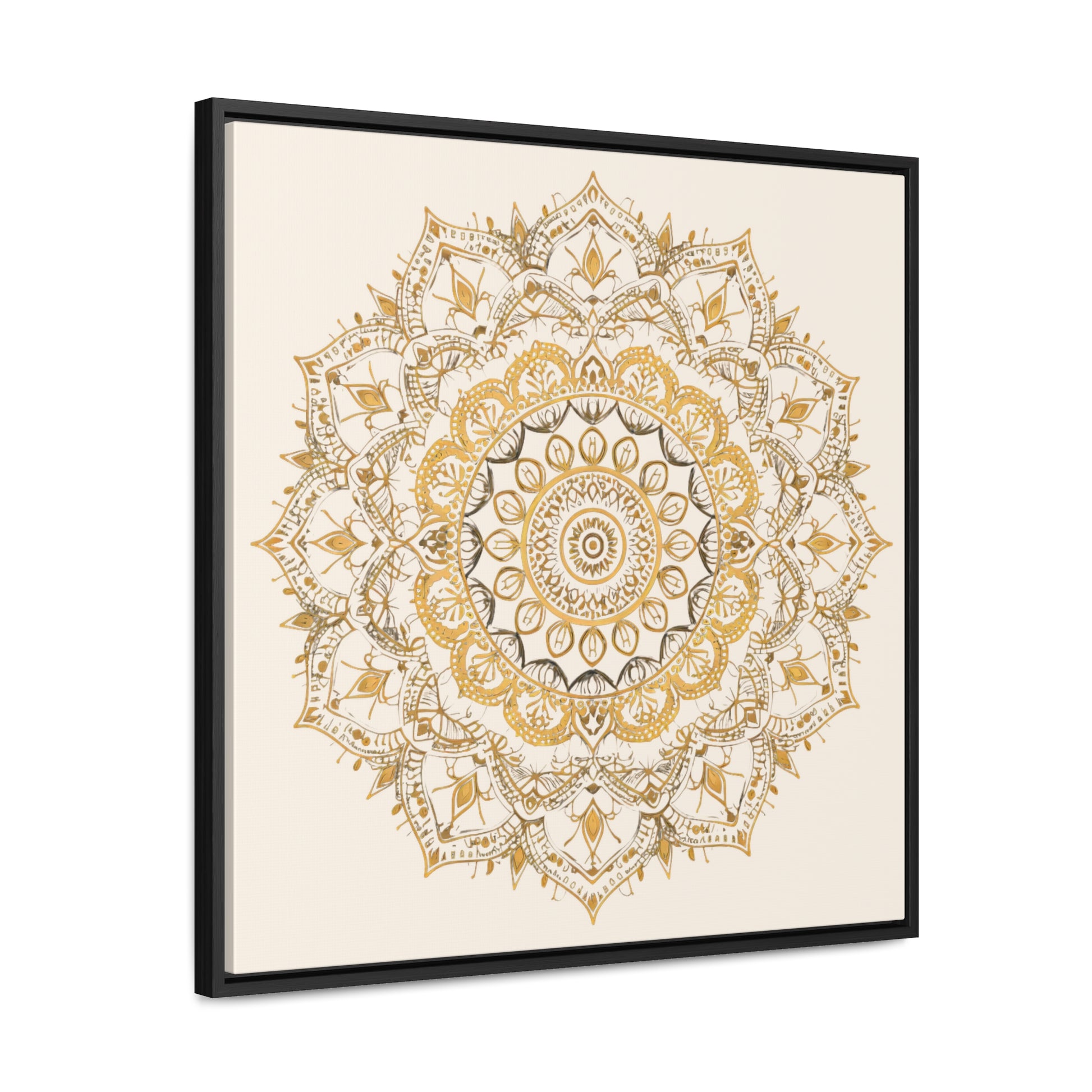 Gold Mandala on Off-White - Framed Gallery Canvas Wrap - Erdau Designs