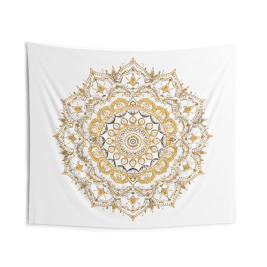 Gold Mandala on White - Wall Tapestry - Erdau Designs