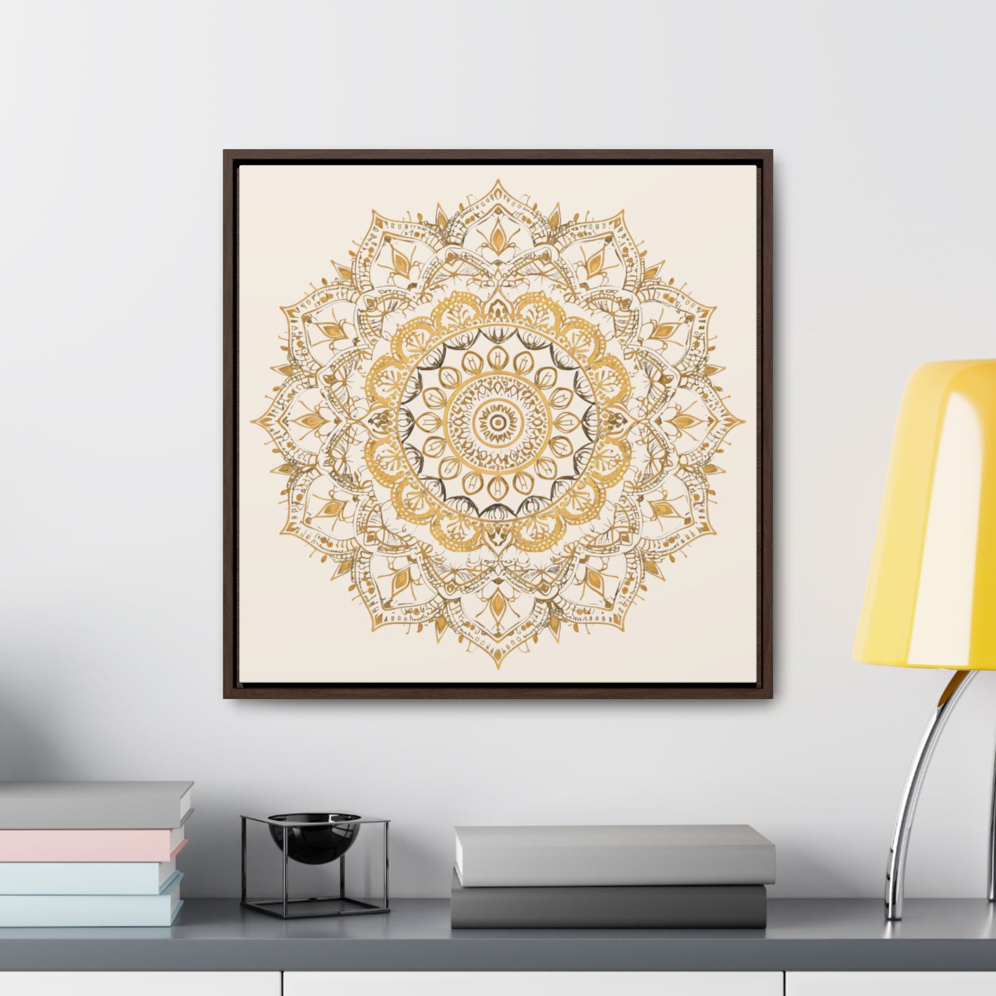 Gold Mandala on Off-White - Framed Gallery Canvas Wrap - Erdau Designs