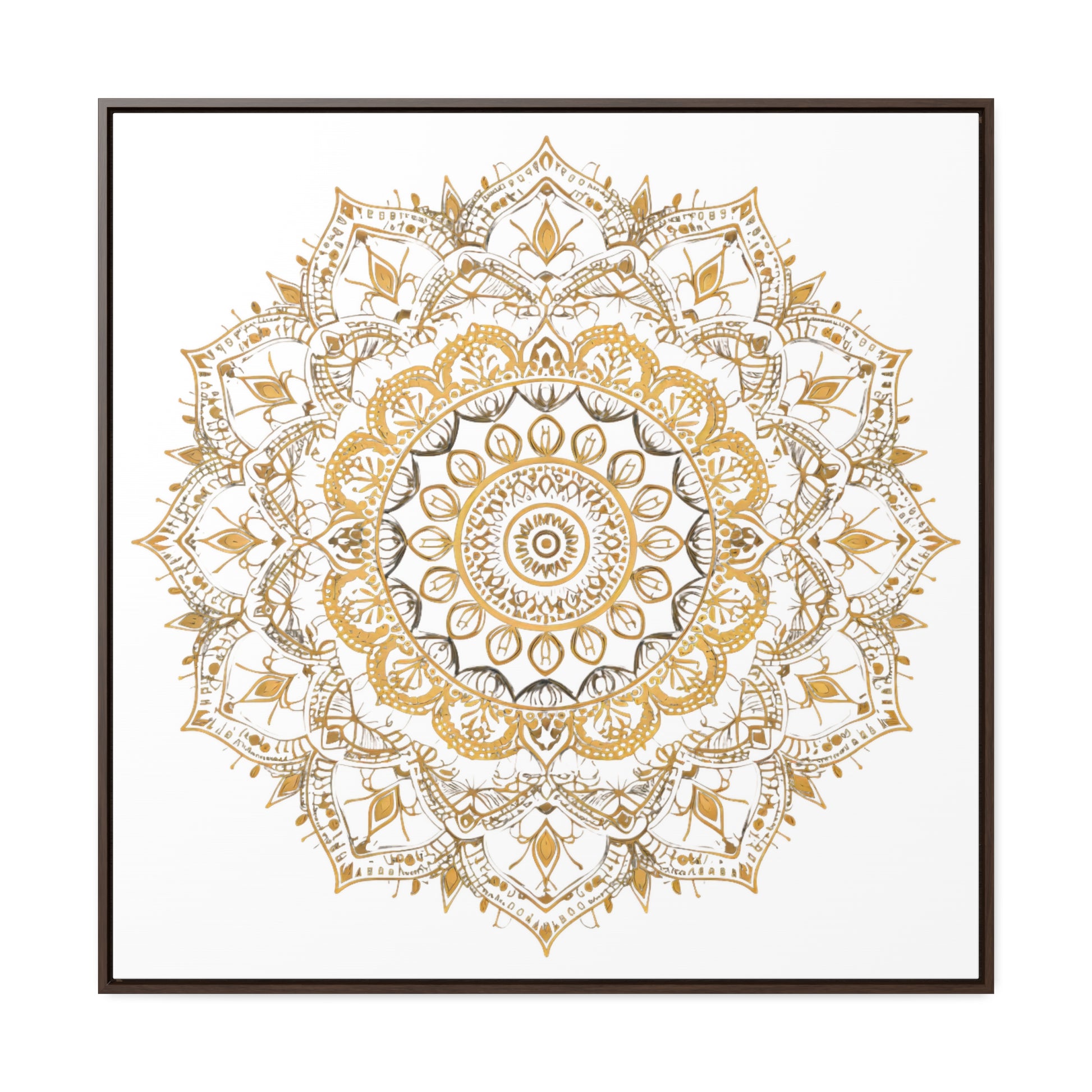 Gold Mandala on White - Framed Gallery Canvas Wrap - Erdau Designs