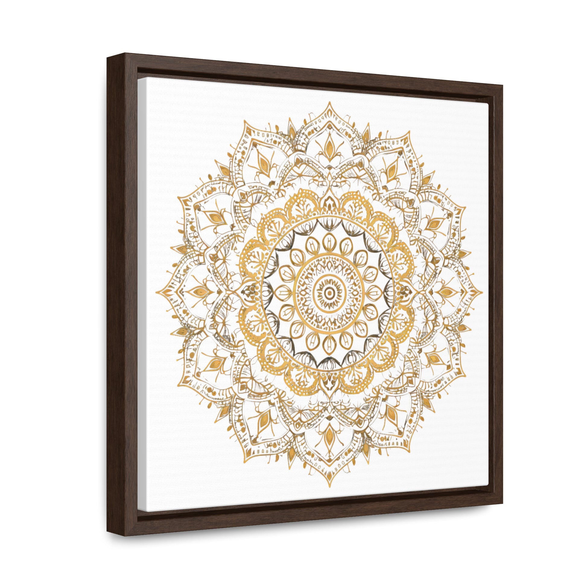 Gold Mandala on White - Framed Gallery Canvas Wrap - Erdau Designs