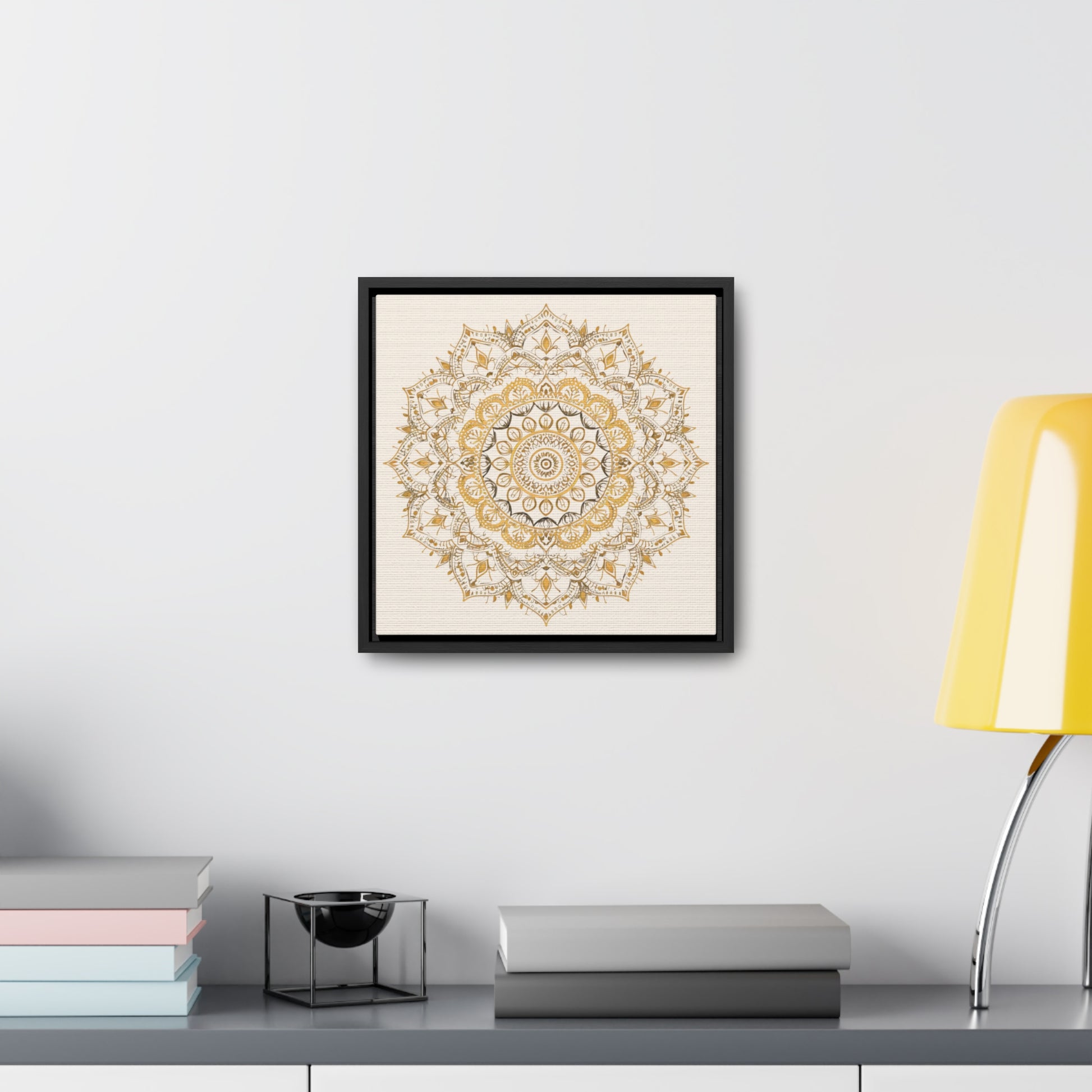 Gold Mandala on Off-White - Framed Gallery Canvas Wrap - Erdau Designs