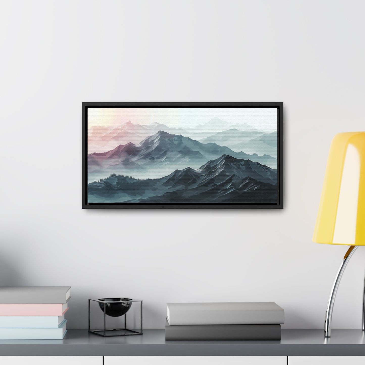 Rainbow Gradient Mountains - Framed Gallery Canvas Wrap