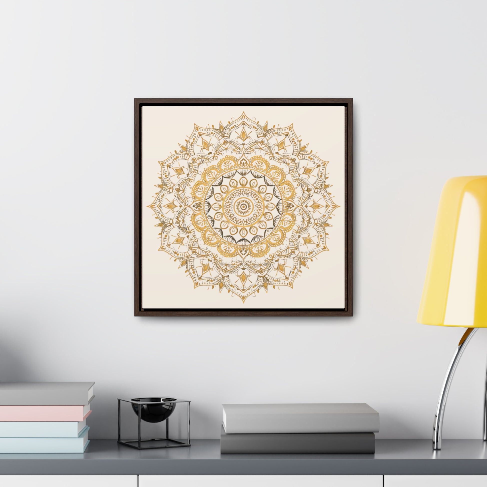 Gold Mandala on Off-White - Framed Gallery Canvas Wrap - Erdau Designs