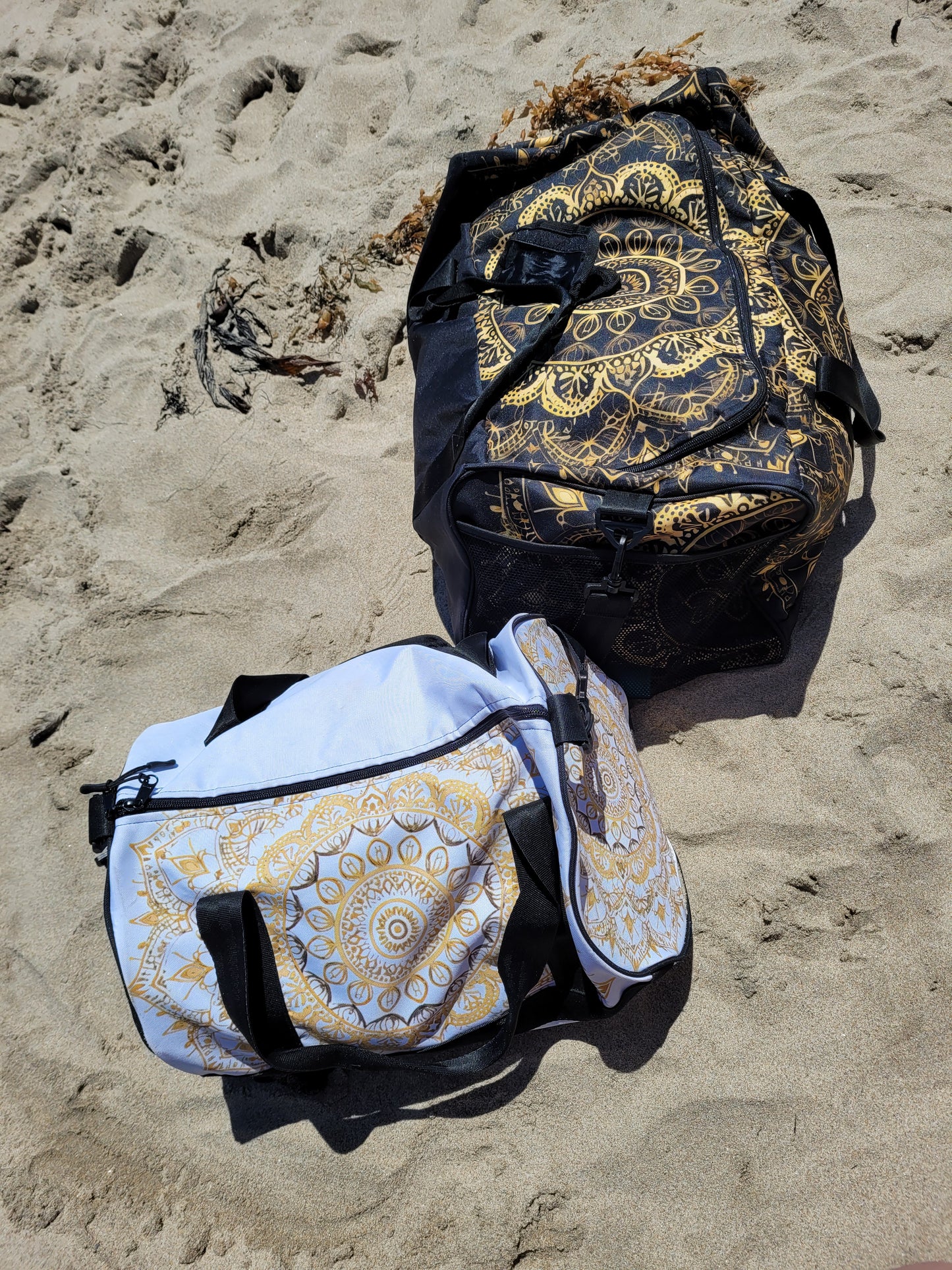 White and Gold Mandala Duffel Bag