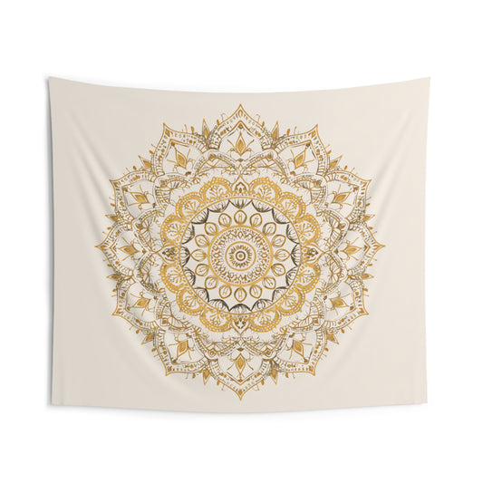 Gold Mandala on Off-White - Wall Tapestry - Erdau Designs