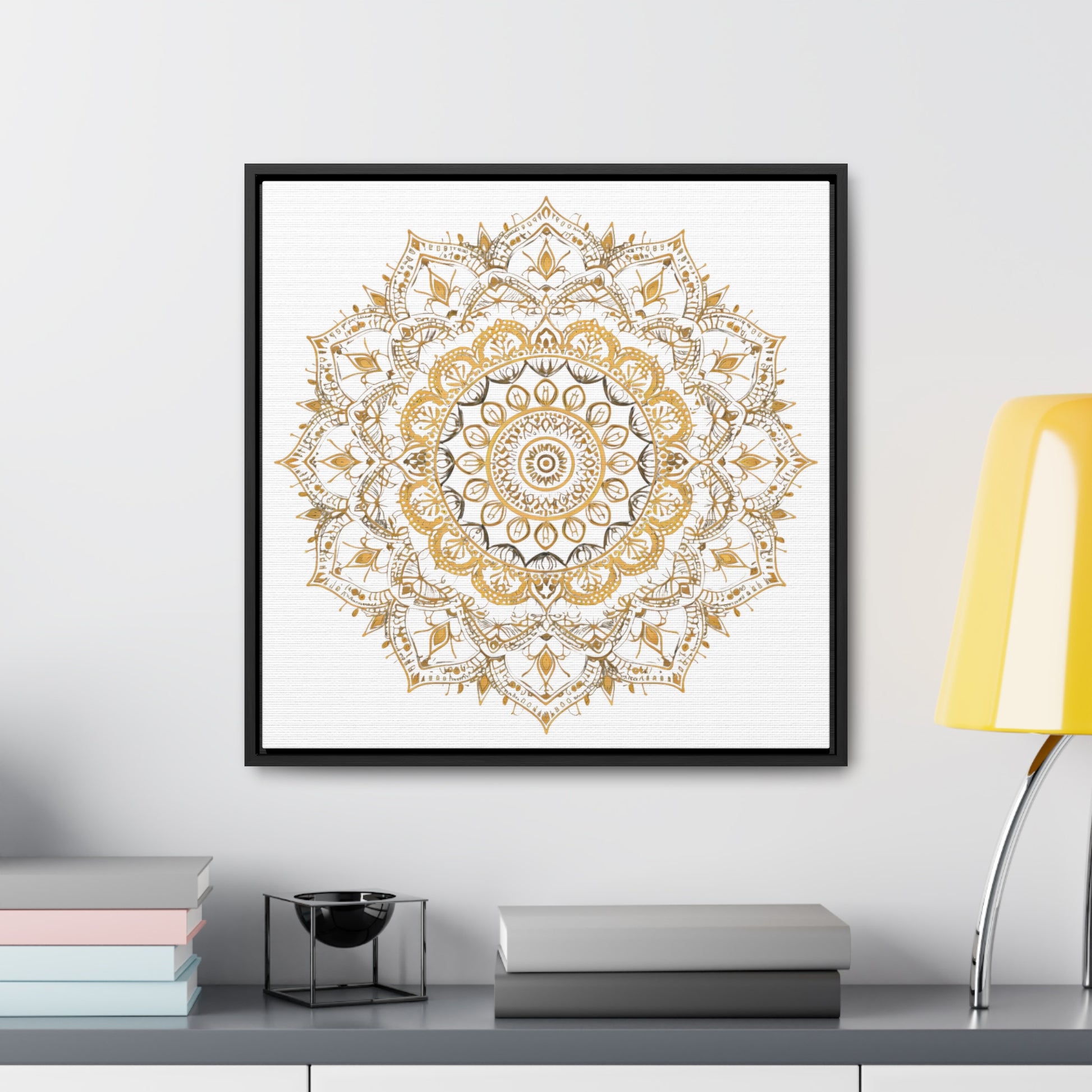 Gold Mandala on White - Framed Gallery Canvas Wrap - Erdau Designs