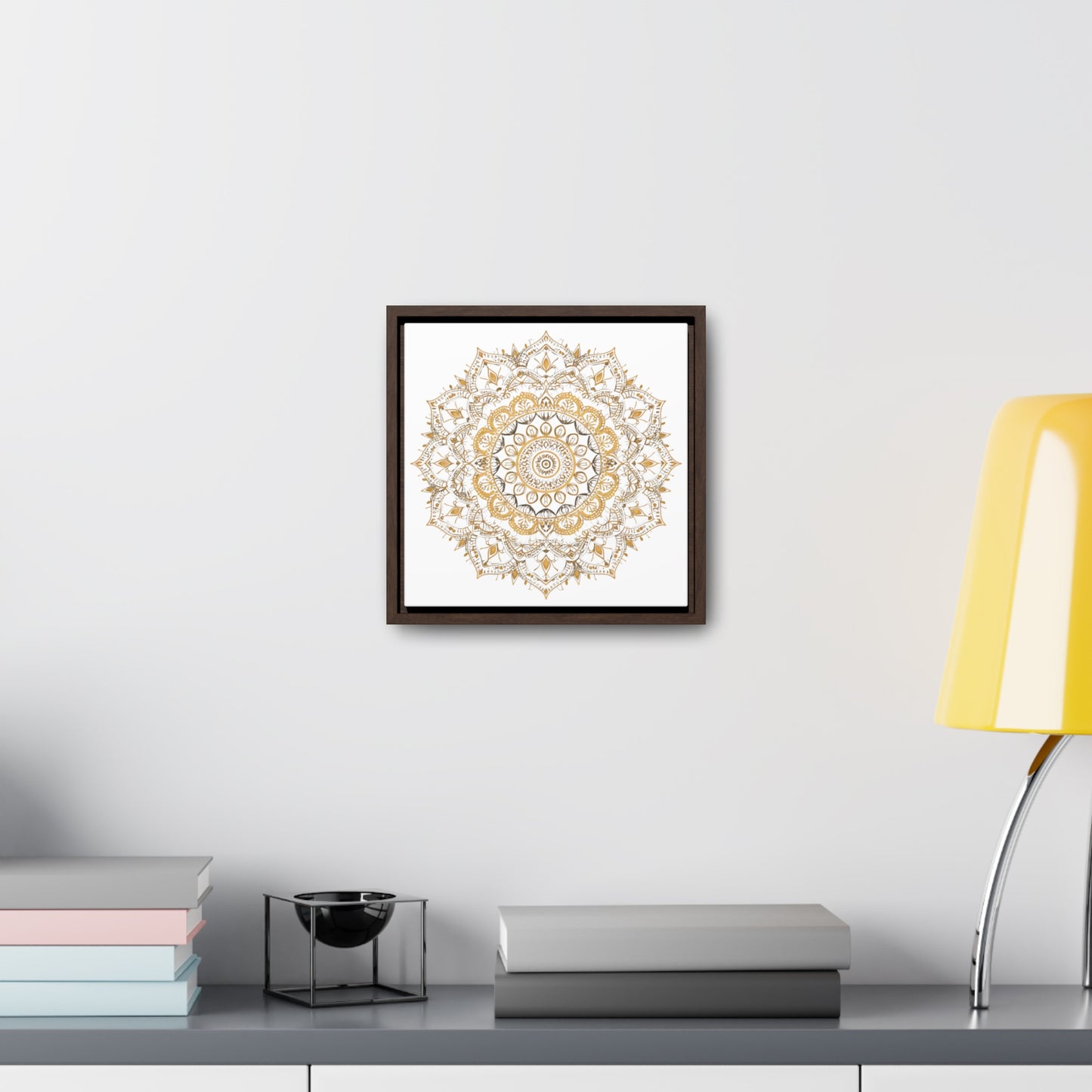 Gold Mandala on White - Framed Gallery Canvas Wrap - Erdau Designs