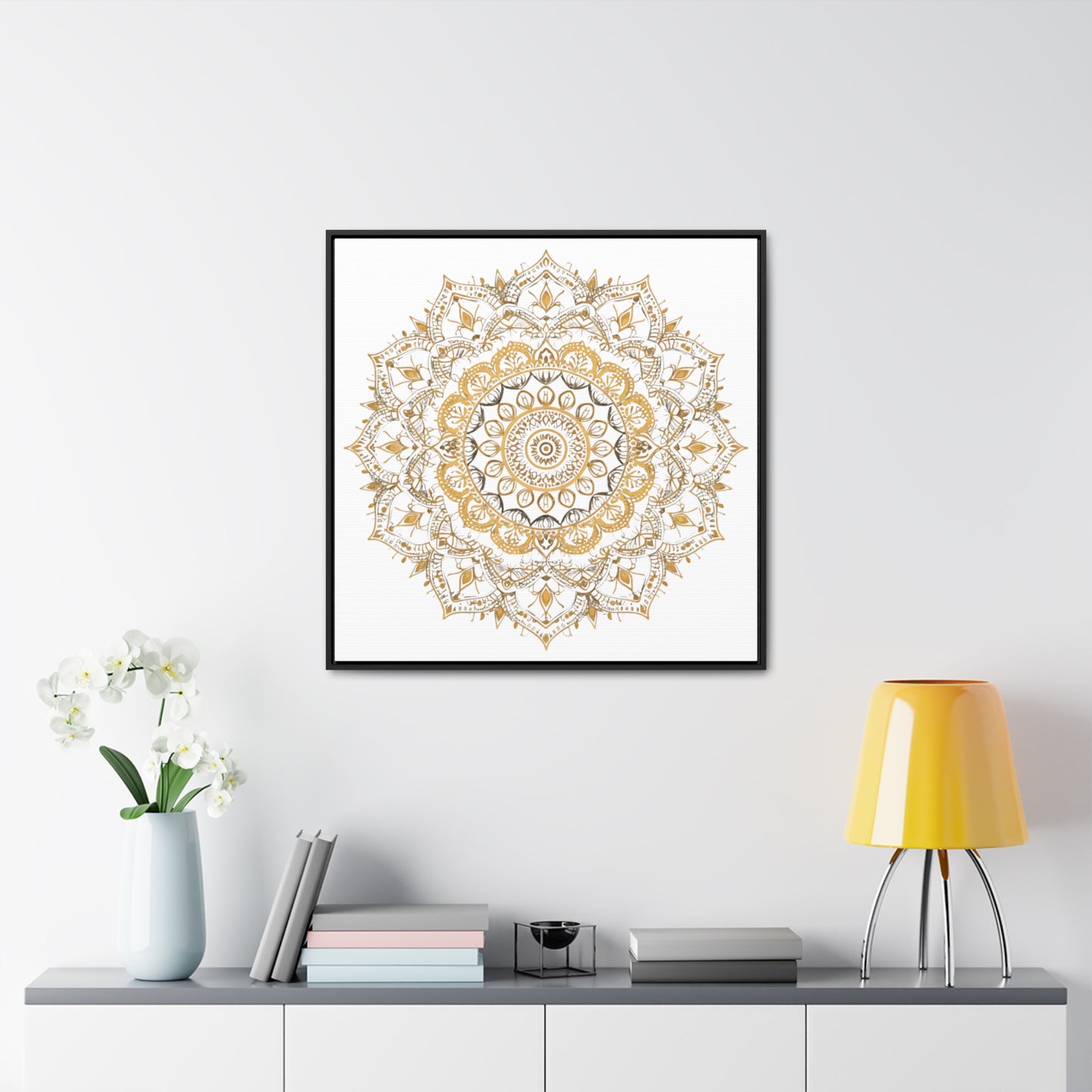 Gold Mandala on White - Framed Gallery Canvas Wrap - Erdau Designs