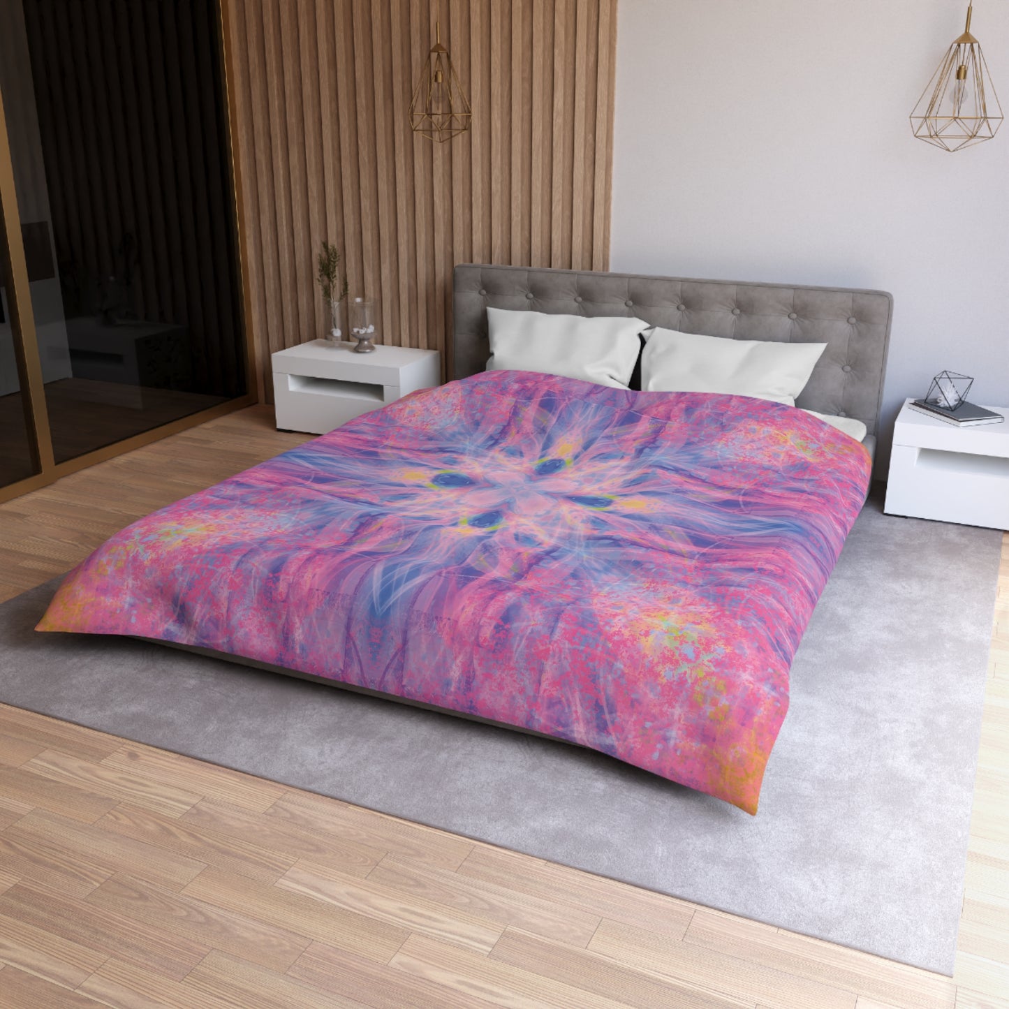 Lavender Portal Microfiber Duvet Cover with Colorful Mandala Design