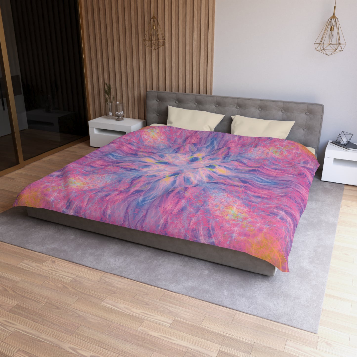 Lavender Portal Microfiber Duvet Cover with Colorful Mandala Design
