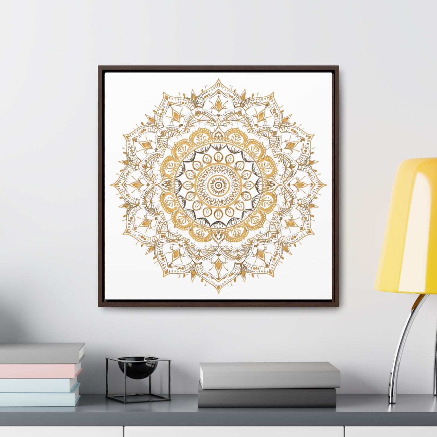 Gold Mandala on White - Framed Gallery Canvas Wrap - Erdau Designs