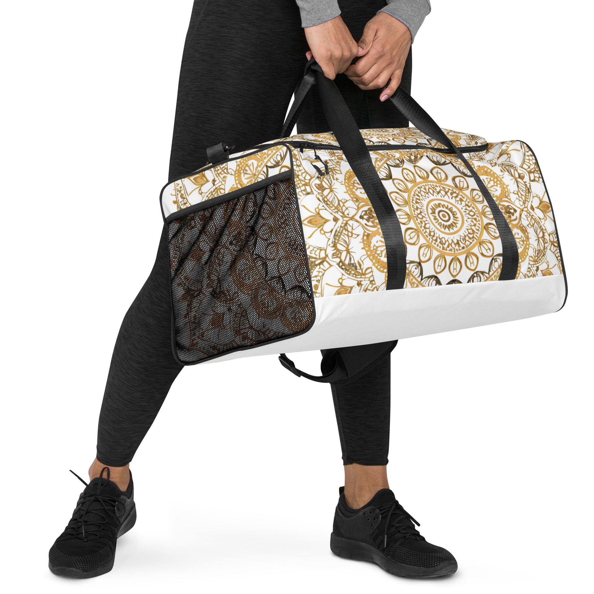 White and Gold Mandala Duffel Bag - Erdau Designs