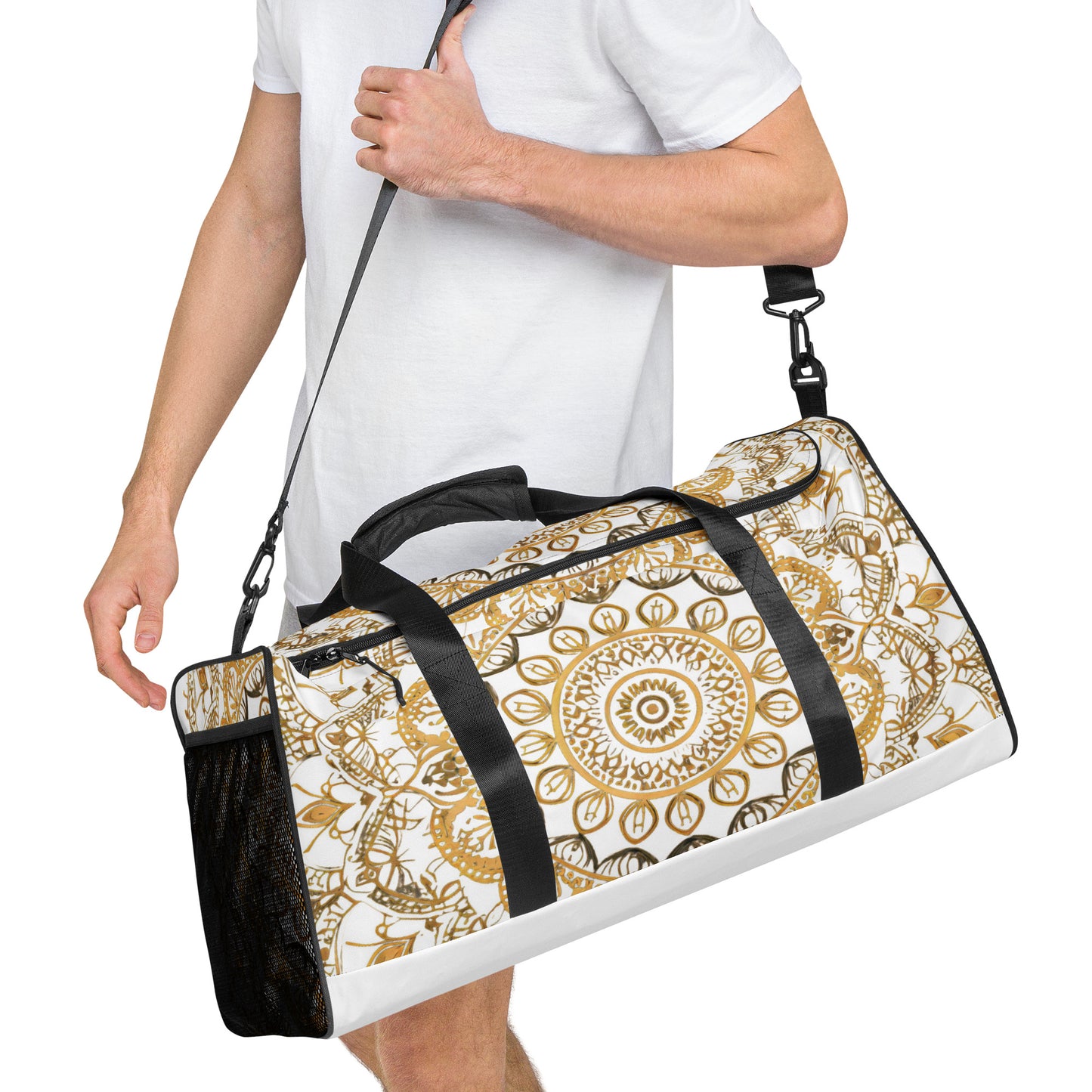 White and Gold Mandala Duffel Bag - Erdau Designs