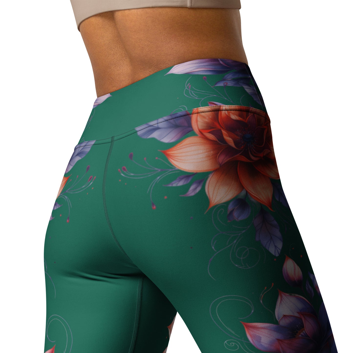 Floral Green High Rise Yoga Leggings