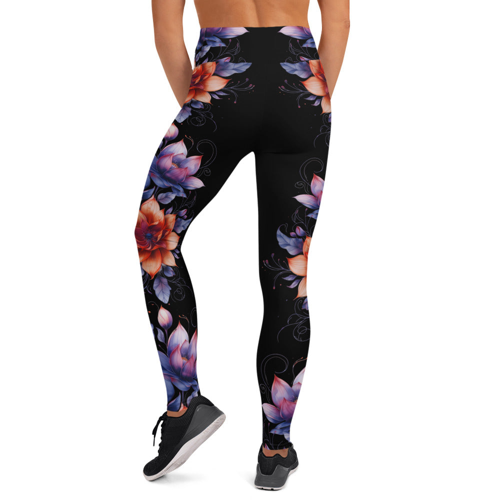 Floral Black High Rise Yoga Leggings