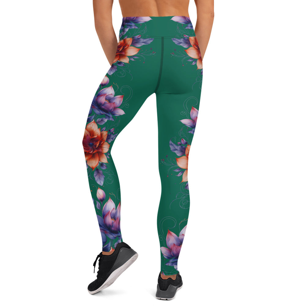 Floral Green High Rise Yoga Leggings