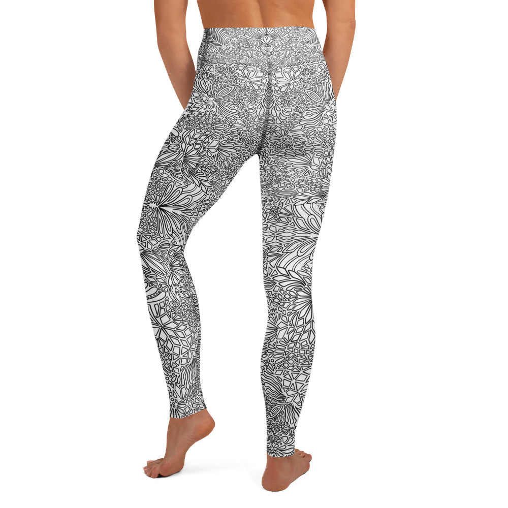 Black and White Doodle High Rise Yoga Leggings